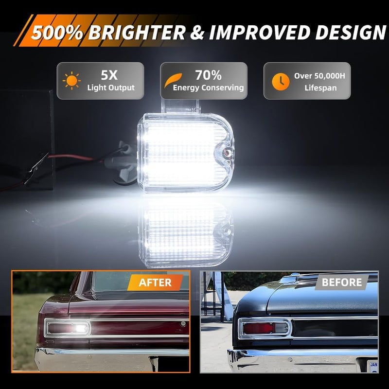 MOTRUM Backup Reverse Light Compatible with Chevy Chevelle 1966, [DOT] [IP67 Waterproof] White LED Reverse Lamp, Replace OEM #CH-TL/RL-66, 1 Pair, Clear Lens - Image 2